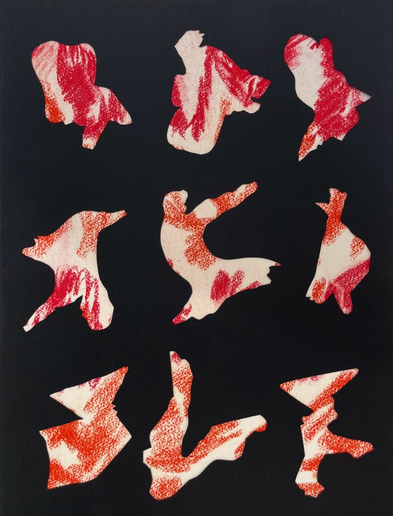 SANS TITRE, découpe et pastel sur papiers d’arches, 42 x 32 cm, 2026